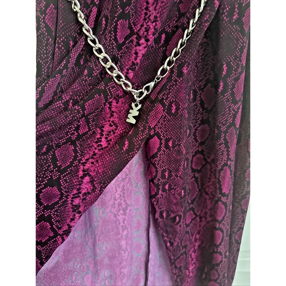 Michael Kors Women's Snakeskin-Print Chain-Belt Sleeveless Midi Dress Fuchsia S - Picture 12 of 15